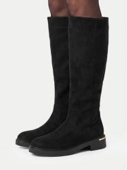 Nine West Kozaki CEO-LB205652-7B Czarny. Czarne kozaki damskie Nine West, z materiału, bez obcasa, na płaskiej podeszwie, bez zapięcia. Za 299.99 zł.