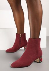 Bordowe Botki Vices z Kryształkami na Obcasie Vortisha. Czerwone botki damskie Renee, na jesień, eleganckie, bez obcasa, na obcasie, bez zapięcia. Za 149.99 zł.