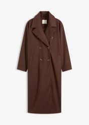 Płaszcz oversize z imitacji wełny. Brązowe płaszcze damskie bonprix, bez wzorów, z wełny, bez kaptura. Za 379.99 zł.