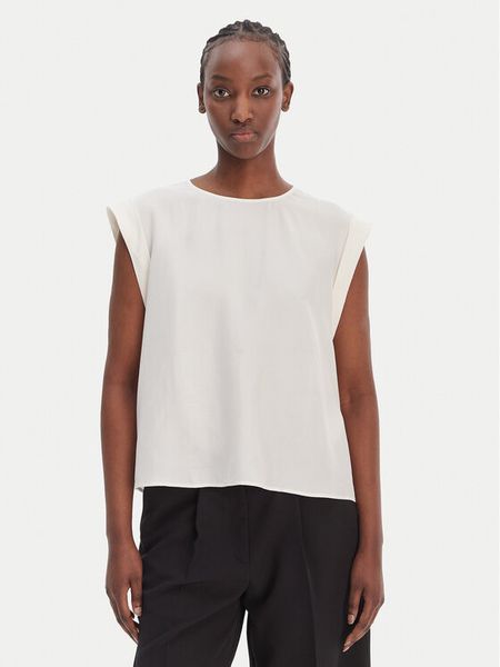 BOSS Bluzka C_Irnette 50543548 Écru Regular Fit. Białe bluzki damskie Boss, bez wzorów, z wiskozy, bez kołnierzyka, bez ramiączek. Za 285.99 zł.