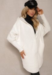Biały Płaszcz z Wełną Wiskozą i Kapturem Zapinanym na Napy Lemizia. Białe płaszcze damskie Renee, na zimę, bez wzorów, z jeansu. Za 129.99 zł.