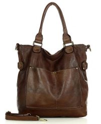 Shopperka skórzana MARCO MAZZINI czekoladowa v7t. Brązowe shopper bag bez wzorów, ze skóry, bez dodatków. Za 489.25 zł.