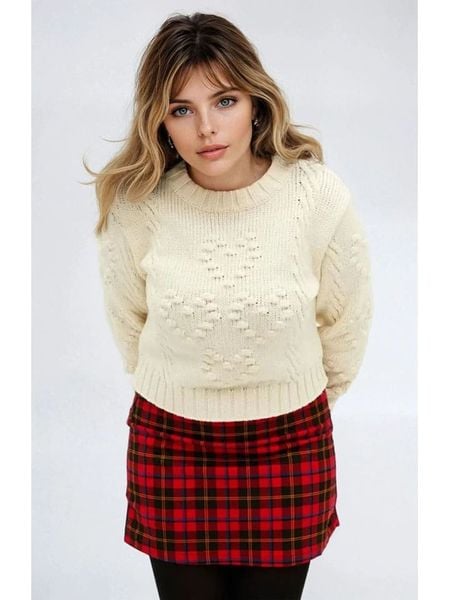 Monki Sweter w kolorze kremowym rozmiar: M. Brązowe swetry klasyczne damskie Monki, m, bez kołnierzyka. Za 60.99 zł.