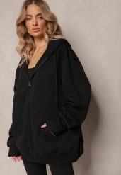 Czarna Zasuwana Bluza z Kapturem Narmione. Czarne bluzy damskie Renee, uniwersalny, bez wzorów, z jeansu, z kapturem. Za 69.99 zł.