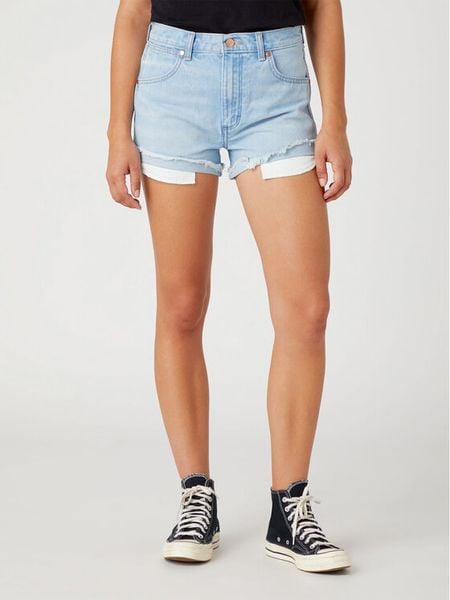 Wrangler Szorty jeansowe W23K73171 112332346 Błękitny Regular Fit. Niebieskie szorty damskie Wrangler, bez wzorów, z bawełny. Za 159.99 zł.