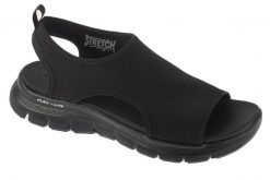 Sandały damskie, Flex Appeal 4.0 - Moon Lines. Czarne sandały damskie Skechers, bez wzorów, z jersey, bez obcasa, bez zapięcia. Za 179.99 zł.