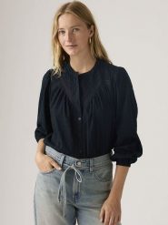 Levi's Bluzka w kolorze czarnym rozmiar: L. Czarne bluzki damskie Levi's, l, bez wzorów, z bawełny, bez kołnierzyka, bez ramiączek. Za 149.45 zł.