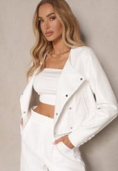 Biała Kurtka w Stylu Ramoneski z Guzikami Sesiloria. Białe kurtki damskie Renee, m, bez wzorów, z jeansu, bez kaptura. Za 159.99 zł.