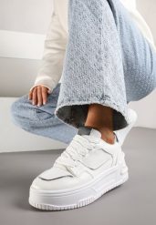 Białe Sneakersy na Platformie Ozdobionej Tłoczeniem Deovithra. Białe obuwie sportowe damskie Renee, z jeansu, bez zapięcia. Za 79.99 zł.