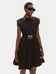 Pinko Sukienka koszulowa Anaceta 103111 A1P4 Czarny Regular Fit. Czarne sukienki damskie Pinko, bez wzorów, z bawełny, bez ramiączek. Za 1,419.00 zł.