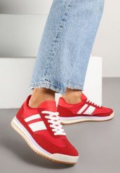 Czerwone Sneakersy Klasyczne Tenisówki z Przeszyciami Kelluria. Czerwone obuwie sportowe damskie Born2be, z jeansu, bez zapięcia, tenisowe. Za 79.99 zł.