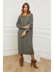 So Cachemire Sukienka dzianinowa "Fastidius" w kolorze oliwkowym rozmiar: XL. Brązowe sukienki damskie So Cachemire, bez wzorów, z dzianiny, bez ramiączek. Za 195.99 zł.