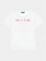 United Colors Of Benetton T-Shirt 3I1XC10H8 Biały Regular Fit. Białe koszulki i t-shirty dziewczęce United Colors Of Benetton, bez wzorów, z bawełny, bez kołnierzyka, bez ramiączek. Za 49.99 zł.