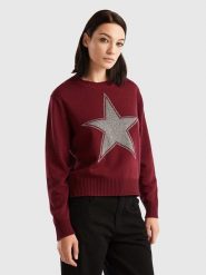 Benetton Sweter w kolorze bordowo-szarym rozmiar: L. Czerwone swetry klasyczne damskie Benetton, l, z kaszmiru, bez kołnierzyka. Za 118.56 zł.
