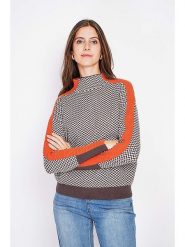 C& Jo Sweter w kolorze biało-brązowo-czerwonym rozmiar: 36. Białe swetry klasyczne damskie C& Jo, ze splotem, bez kołnierzyka. Za 126.75 zł.