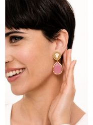 L'Atelier de Gaia Pozłacane kolczyki-wkrętki z kocim okiem i kwarcem rozmiar: onesize. Różowe kolczyki damskie L'Atelier de Gaia, z kwarcem, pozłacane. Za 65.95 zł.