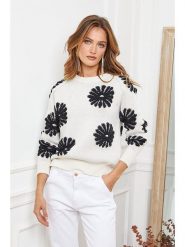 Joséfine Sweter "Banshee" w kolorze biało-czarnym rozmiar: L. Białe swetry klasyczne damskie Joséfine, l, bez kołnierzyka. Za 205.45 zł.