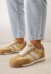 Żółte Sneakersy z Dwoma Paskami Evilirea. Żółte obuwie sportowe damskie Born2be, z jeansu, bez zapięcia. Za 109.99 zł.