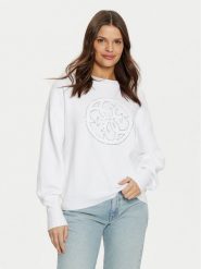 Guess Bluza W5RR40 Z26I2 Biały Regular Fit. Białe bluzy damskie Guess, s, z aplikacjami, z wiskozy, bez kaptura. Za 239.99 zł.