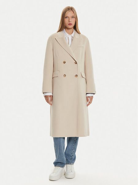 Tommy Hilfiger Płaszcz wełniany WW0WW42621 Beżowy Regular Fit. Brązowe płaszcze damskie Tommy Hilfiger, na zimę, bez wzorów, z syntetyku, bez kaptura. Za 1,609.00 zł.