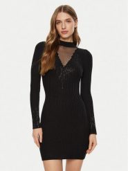 Guess Sukienka codzienna W5RK14 Z2Y50 Czarny Regular Fit. Czarne sukienki damskie Guess, z aplikacjami, z syntetyku, bez ramiączek. Za 359.99 zł.