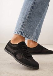 Czarne Siateczkowe Sneakersy w Stylu Tenisówek Adranella. Czarne obuwie sportowe damskie Renee, bez zapięcia, tenisowe. Za 89.99 zł.