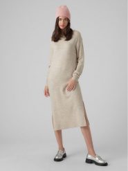 Vero Moda Sukienka dzianinowa 10291689 Beżowy Relaxed Fit. Brązowe sukienki damskie Vero Moda, bez wzorów, z dzianiny, bez ramiączek. Za 99.99 zł.