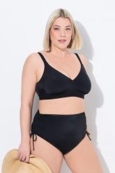 Damskie figi od bikini marszczona taśma wypełnienie z przodu. Czarne figi Ulla Popken, bez wzorów, z elastanu. Za 100.99 zł.