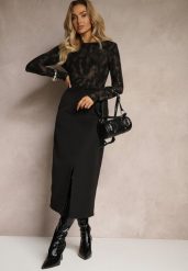Czarna Spódnica Ołówkowa z Wiskozą High Waist z Rozcięciem Semivinia. Czarne spódnice damskie Renee, na co dzień, s, bez wzorów, z wiskozy, eleganckie, midi. Za 69.99 zł.