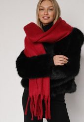 Bordowy Szalik z Frędzlami Owedarria. Czerwone szaliki damskie Born2be, bez wzorów, z dresówki. Za 44.99 zł.