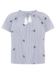 Zwillingsherz Bluzka "Stripe & Stitch" w kolorze niebieskim rozmiar: L/XL. Niebieskie bluzki damskie Zwillingsherz, l, z aplikacjami, z bawełny, bez kołnierzyka, bez ramiączek. Za 104.99 zł.