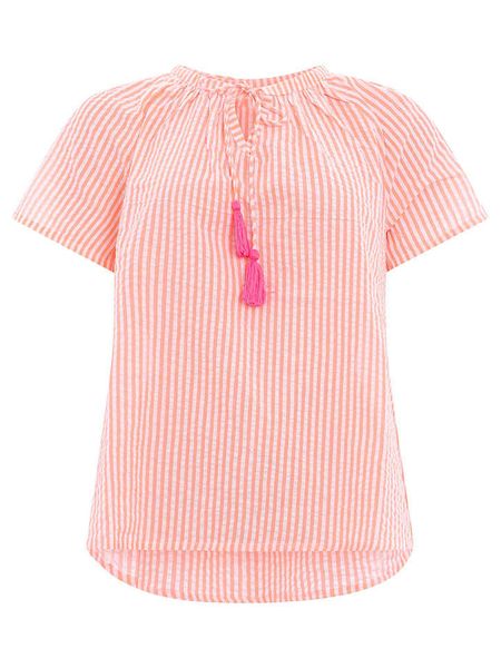 Zwillingsherz Bluzka w kolorze różowo-pomarańczowo-białym rozmiar: L/XL. Białe bluzki damskie Zwillingsherz, l, bez wzorów, z bawełny, bez kołnierzyka, bez ramiączek. Za 70.41 zł.