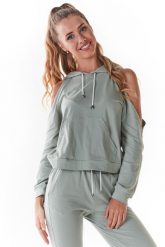 Krótka Bluza z Rozcięciami na Ramionach - Miętowa. Zielone bluzy damskie Infinite You, l, bez wzorów, z bawełny, bez kaptura. Za 167.90 zł.
