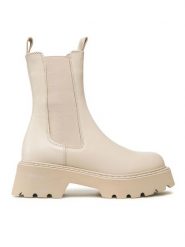 Badura Sztyblety 222FW67 Beżowy. Brązowe botki damskie Badura, ze skóry, bez obcasa, na płaskiej podeszwie, bez zapięcia. Za 429.99 zł.