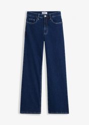 Jeansy wide leg z wysokim stanem z bawełny organicznej. Niebieskie jeansy damskie bonprix, z podwyższonym stanem. Za 147.99 zł.