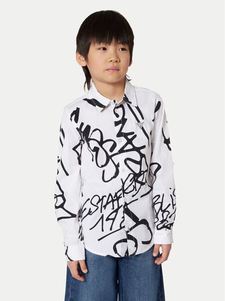 Guess Koszula L5BH00 WE5W0 Biały Regular Fit. Białe koszule chłopięce Guess, z aplikacjami, z bawełny, bez kołnierzyka, bez ramiączek. Za 159.99 zł.