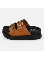 Lee Klapki "Cora" w kolorze jasnobrązowym rozmiar: 37. Brązowe klapki damskie Lee, bez wzorów, z otwartym noskiem, bez obcasa, na platformie, bez zapięcia. Za 165.99 zł.