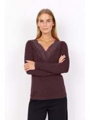 Soyaconcept Koszulka "Marica" w kolorze ciemnobrązowym rozmiar: L. Brązowe bluzki damskie Soyaconcept, l, bez wzorów, z koronki, bez kołnierzyka, bez ramiączek. Za 124.95 zł.