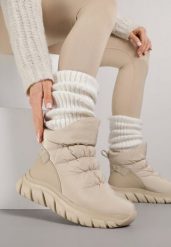 Ciemnobeżowe Pikowane Śniegowce na Grubej Tłoczonej Podeszwie Resita. Brązowe śniegowce damskie Born2be, z jeansu. Za 199.99 zł.