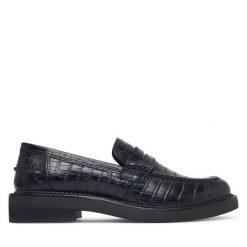Lordsy Geox. Czarne półbuty damskie Geox, bez wzorów, bez obcasa, bez zapięcia. Za 499.99 zł.