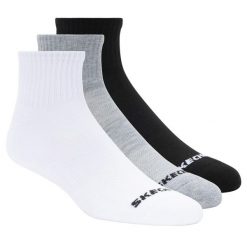 Skarpetki sportowe dla dorosłych 3PPK Qtr Crew Socks. Białe skarpetki damskie Skechers, bez wzorów, z poliesteru. Za 69.99 zł.