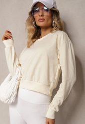 Jasnobeżowa Bluza z Bawełną ze Ściągaczami przy Rękawach i w Pasie Alberia. Brązowe bluzy damskie Renee, l, bez wzorów, z bawełny, bez kaptura. Za 24.99 zł.