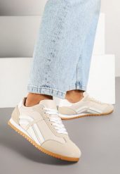 Beżowe Sneakersy w Stylu Kultowych Tenisówek z Ozdobnymi Przeszyciami Vellexia. Brązowe obuwie sportowe damskie Born2be, z jeansu, bez zapięcia, tenisowe. Za 84.99 zł.