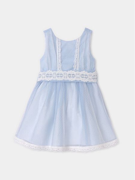 Abel & Lula Sukienka elegancka 5029 Błękitny Regular Fit. Niebieskie sukienki dziewczęce Abel & Lula, bez wzorów, z syntetyku, bez ramiączek. Za 399.99 zł.