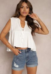 Niebieskie Casualowe Szorty Jeansowe z Bawełny Ozdobione Przetarciami Anabea. Niebieskie szorty damskie Renee, bez wzorów, z bawełny. Za 34.99 zł.
