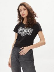 Liu Jo T-Shirt MA4340 JS923 Czarny Regular Fit. Czarne t-shirty damskie Liu Jo, xs, bez wzorów, z bawełny, bez kołnierzyka. W wyprzedaży za 159.99 zł.
