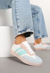Biało-Niebieskie Sneakersy w Stylu Tenisówek z Paskami Eleaniria. Białe obuwie sportowe damskie Renee, z jeansu, bez zapięcia, tenisowe. Za 79.99 zł.