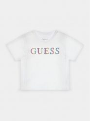 Guess T-Shirt J4RI33 K8VA3 Biały Boxy Fit. Białe koszulki i t-shirty dziewczęce Guess, z aplikacjami, z bawełny, bez kołnierzyka, bez ramiączek. Za 139.99 zł.