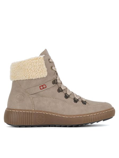 Rieker Trzewiki Z6638-64 Beżowy. Brązowe botki damskie Rieker, z materiału, bez obcasa, na płaskiej podeszwie, bez zapięcia. Za 258.99 zł.