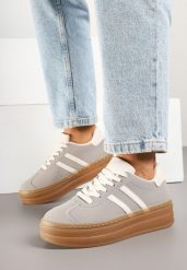 Szare Sneakersy na Grubej Podeszwie z Ozdobnym Wzorem Felimala. Szare obuwie sportowe damskie Born2be, z jeansu, bez zapięcia. Za 84.99 zł.